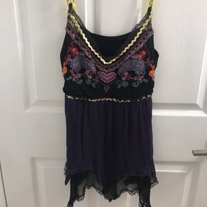 Free People Sheer Tank Medium Embroidered
